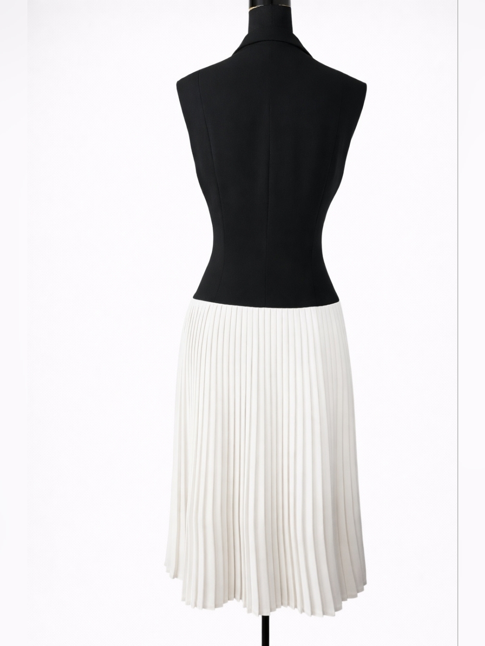 JOSEPH & EREN Paris Black White Pleated Dress Contrast Lapel Button Front US 10 - Picture 10 of 15
